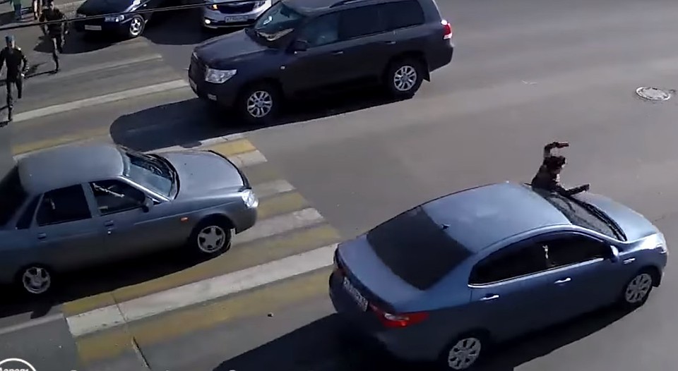Ребенок не успел перейти дорогу на "зеленый" для пешеходов.