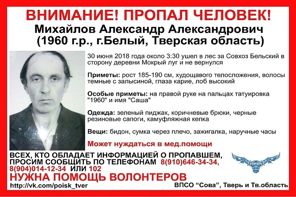 Мужчина ушёл в лес и не вернулся Фото: ВПСО "СОВА"