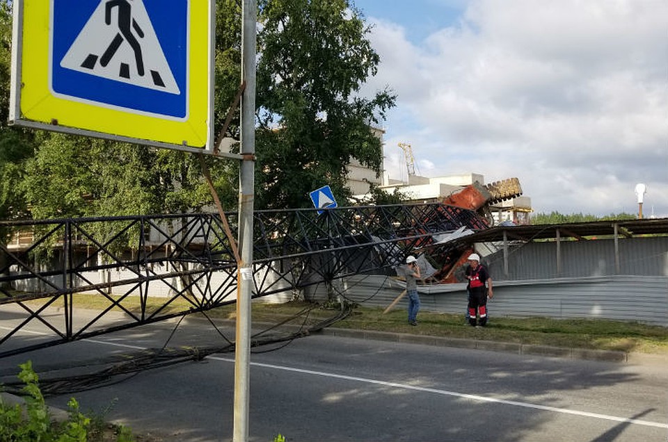 Строительный кран упал на одной из улиц Петербурга. Фото: vk.com/spb_today.