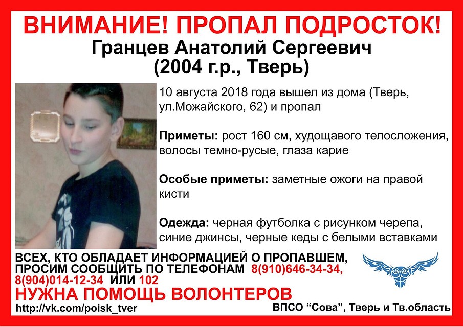 Мальчик пропал 10 августа. Фото: ВПСО «Сова»