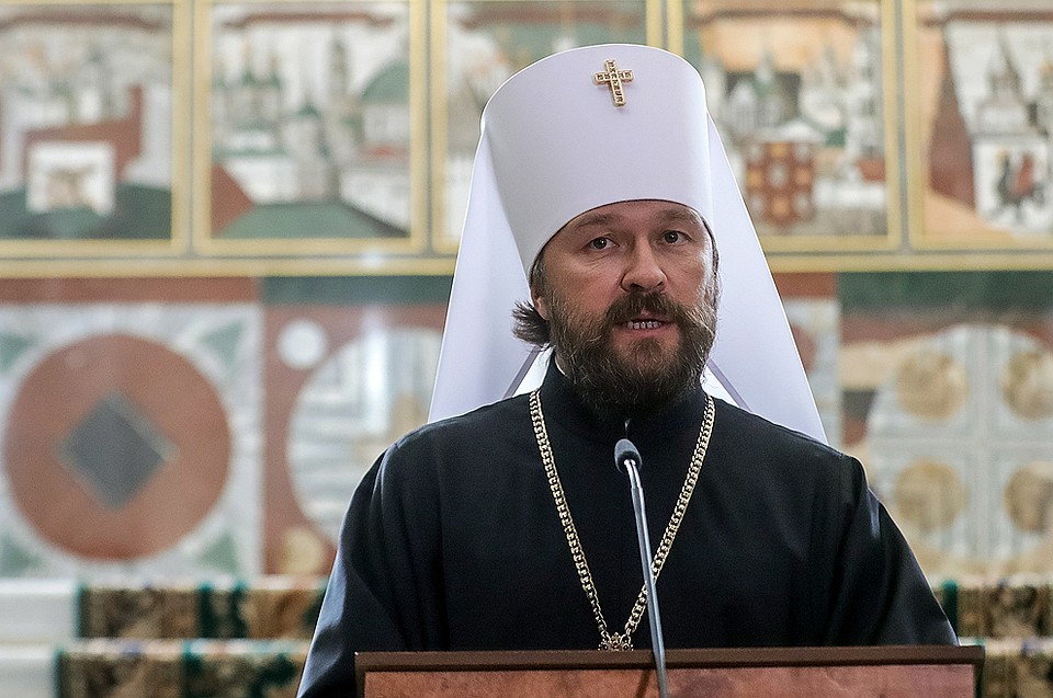 Митрополит Волоколамский, председатель Отдела внешних церковных связей Московского Патриархата Иларион на пресс-конференции по итогам внеочередного заседания Священного синода Русской православной церкви 14 сентября 2018 г. ФОТО Михаил Метцель/ТАСС