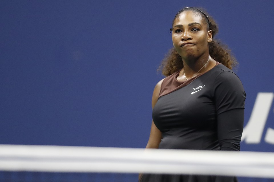Серена Уильямс во время финала Открытого чемпионата США по теннису.