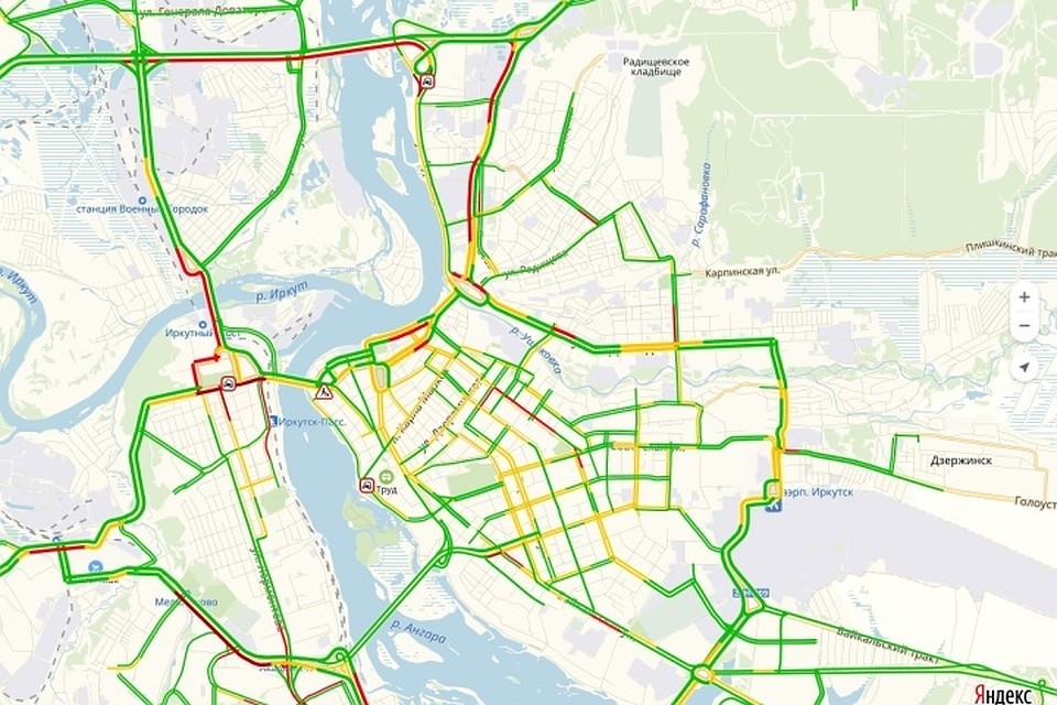 В Иркутске пробки 8 баллов: ДТП на Иннокентьевском мосту. Фото: Яндекс.Пробки