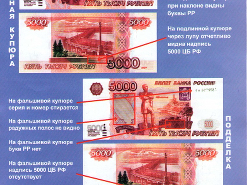 Несколько фальшивых пятитысячных купюр обнаружили в Орловской области за последнюю неделю