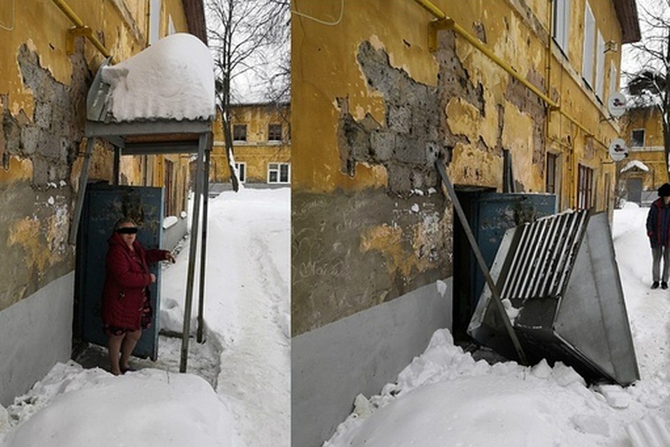 За несколько секунд до падения под навесом стояла женщина. Фото: vk.com/kirov_life