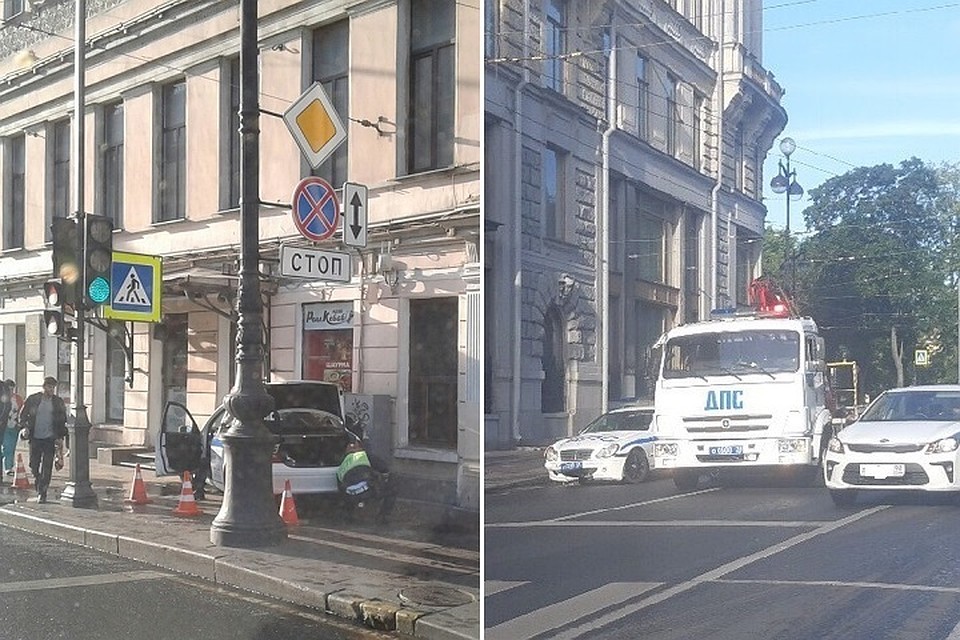 На Невском проспекте автомобиль ДПС протаранил стену дома. Фото: vk.com/spb_today