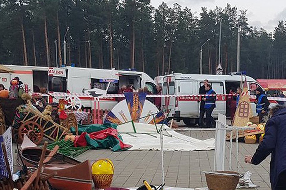 В Борисове во время Дожинок сильным порывом ветра снесло две палатки, пострадали люди. Фото: МЧС.