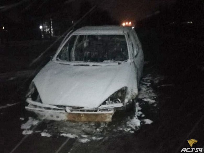 Под Новосибирском огонь полностью уничтожил автомобиль. Фото: АСТ-54