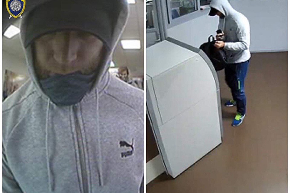 Один из мужчин, которые обналичивали в Минске деньги, украденные со счетов в Витебске: злоумышленник пытается скрыть лицо воротником или шарфом. Фото: Следственный комитет.