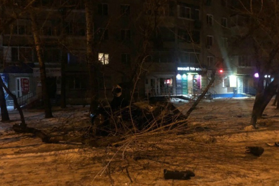 В Хабаровске из машины, разбившейся о рекламный щит, вытащили покалеченных людей