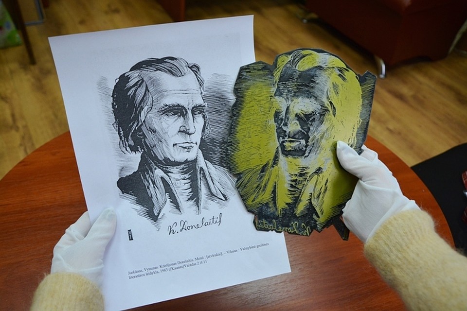 Клише для гравюры с изображением Кристионаса Донелайтиса.