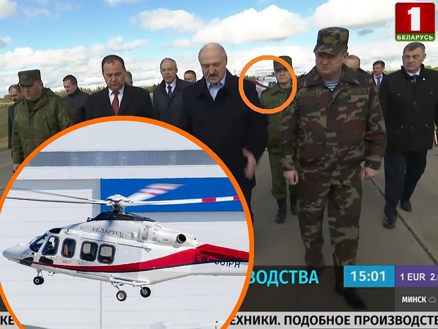 Лукашенко снова полетал на новеньком «вертолете Гуцериева» за 14 миллионов долларов. Фото: Дмитрий МОЛОКОВИЧ и кадр телеканала "Беларусь 1".