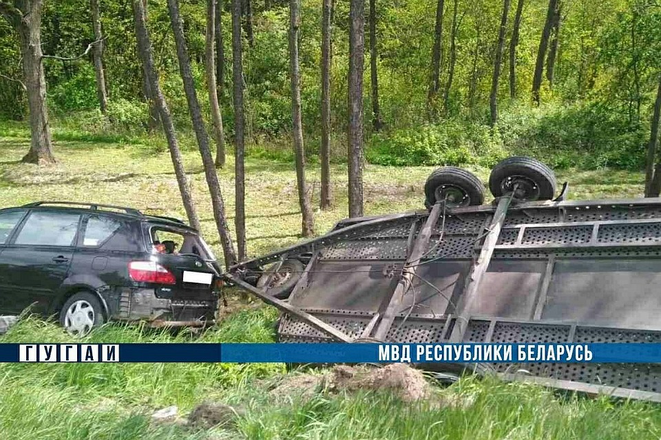 Машина с прицепом выбила попутное авто в кювет. Фото: МВД.