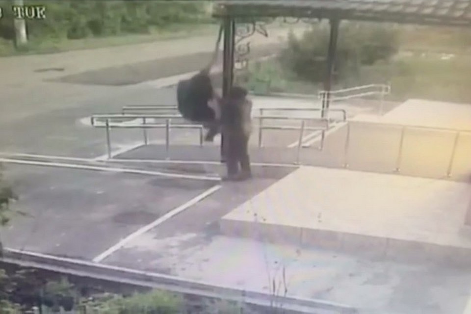 В Красноярском крае полиция заставила извиниться хулиганов, которые сорвали флаги со здания госучреждения. Стоп-кадр видео