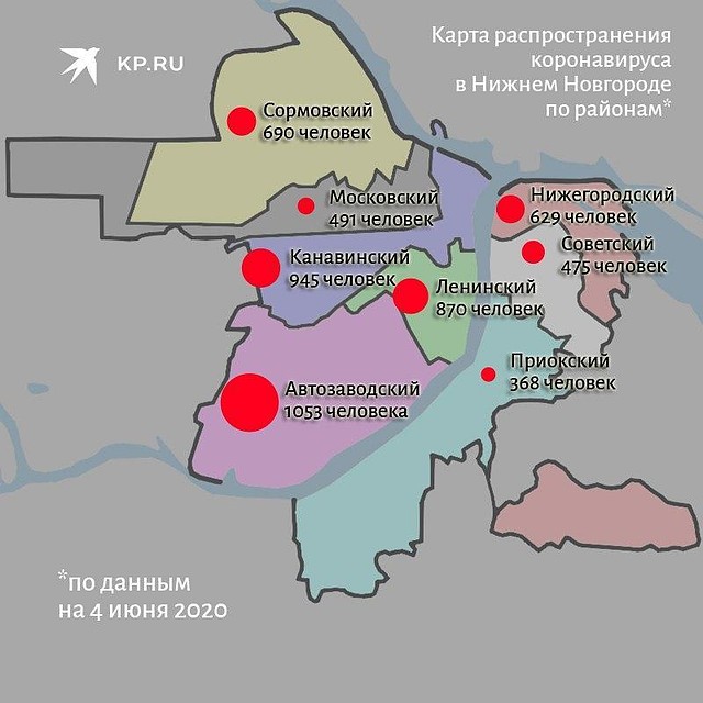 Коронавирус в Нижнем Новгороде по районам, последние новости на 4 июня 2020 года: Канавинский район приближается к отметке в 1000 заболевших