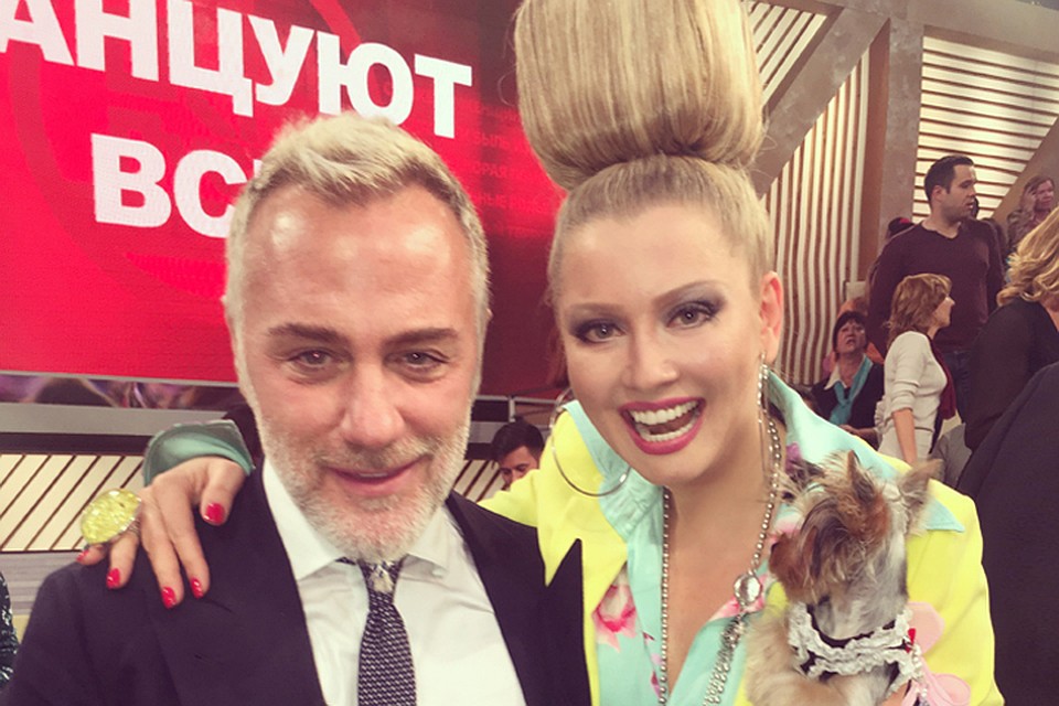 Джанлука и Лена во время съемок на Первом Канале