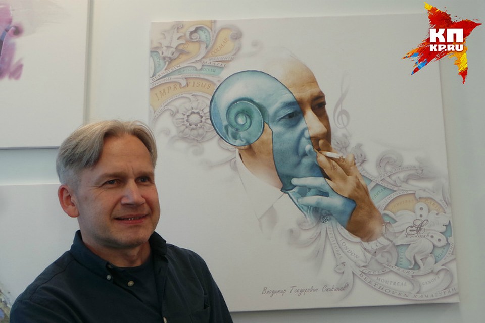Уфимский художник Арнольд Никитин изобразил Владимира Спивакова с сигаретой в руках - маэстро никак не может избавиться от вредной привычки Фото: Марат МУЛЮКОВ