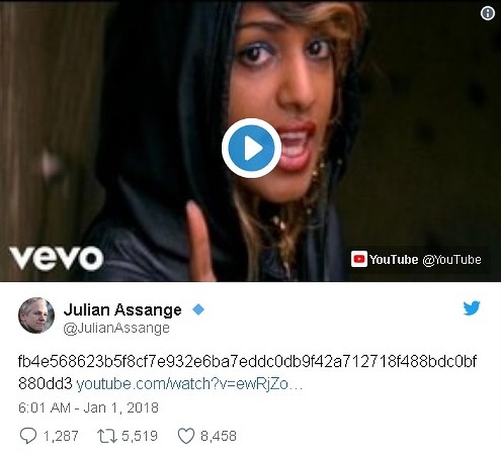 Скриншот страницы основателя WikiLeaks Джулиана Ассанжа в Twitter