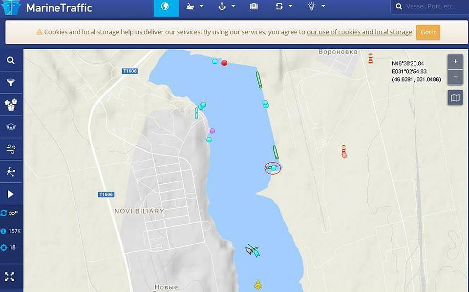 Положение судна "SeaBreeze" выделено красным кругом Фото: Скриншот сайта
