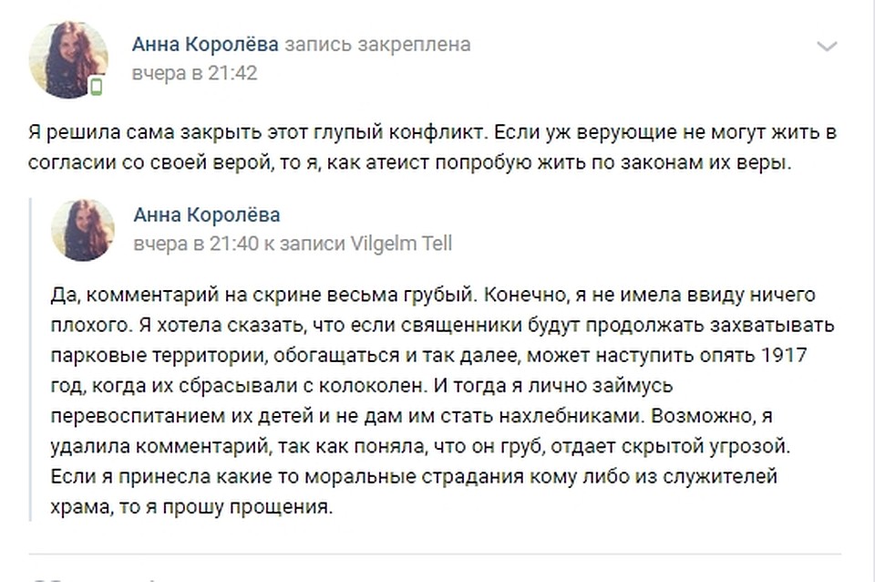 Девушка признала, что ее комментарий грубый и отдает скрытой угрозой