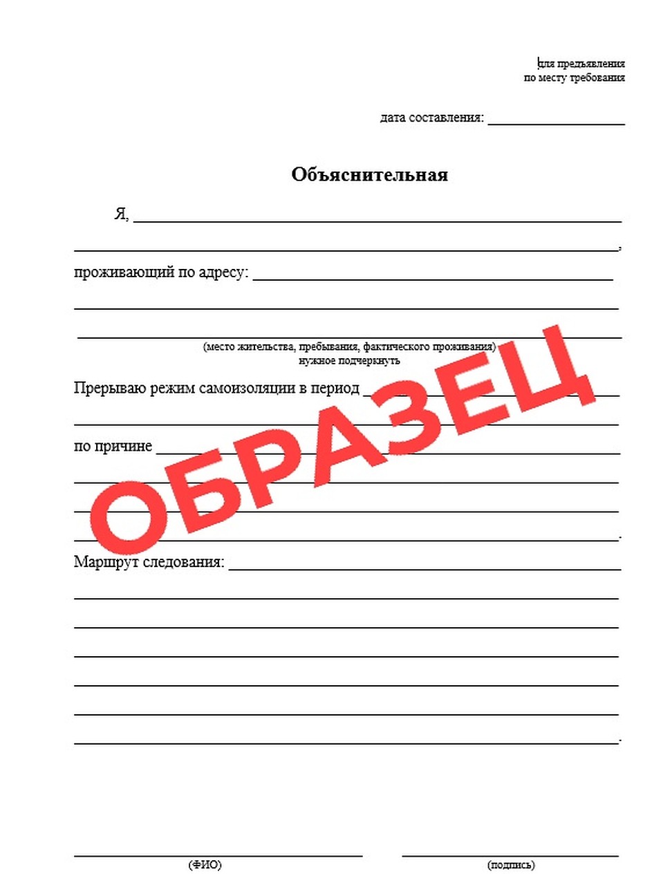 Образец объяснительной