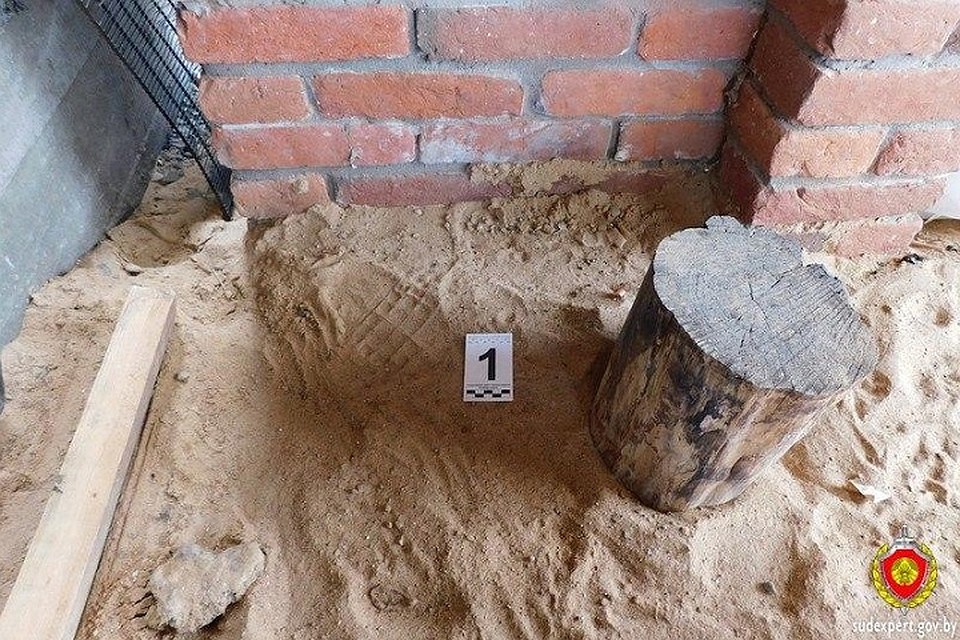 НА участке эксперты нашли отпечаток ботинка - его сняли и в виде гипсового слепка отправили на трасологическую экспертизу. Фото: ГКСЭ по Могилевской области.