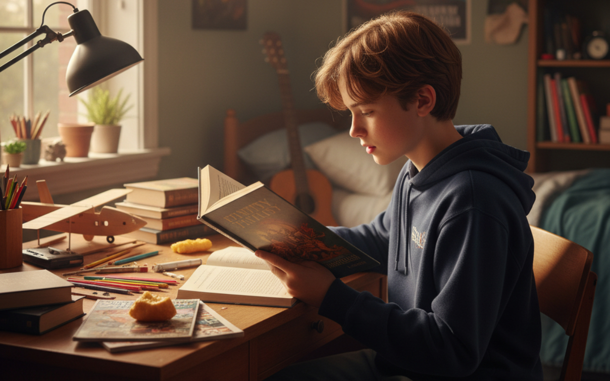 Мальчик читает книгу