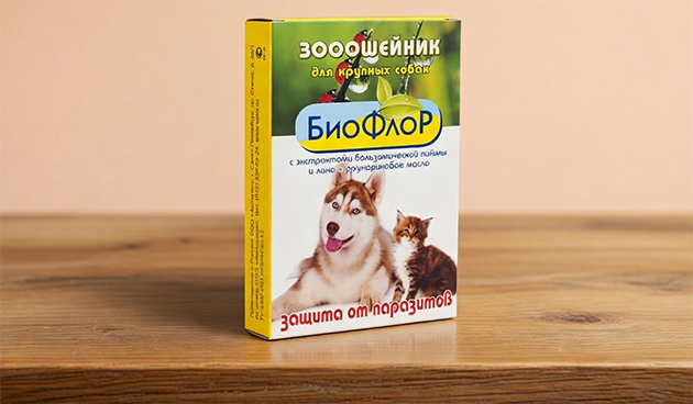 «БиоФлоР» ошейник от блох и клещей с экстрактами бальзамической пижмы, льна и розмариновым маслом для собак, 65 см