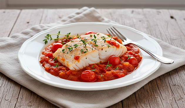 Треска в томатном соусе с тимьяном