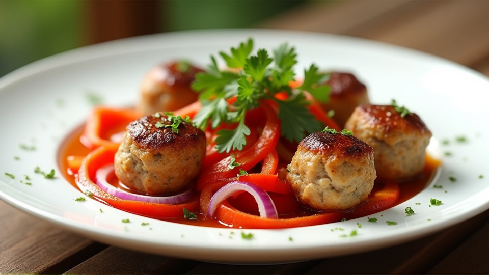 Пряные фрикадельки из индейки с гарниром из перца